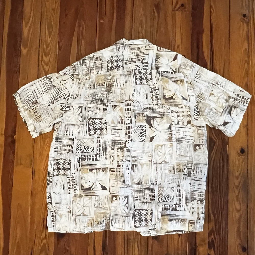 Caribbean Hawaiian Shirt XL Beige Brown Abstract Print Short Sleeve Button-Up - Picture 2 of 8